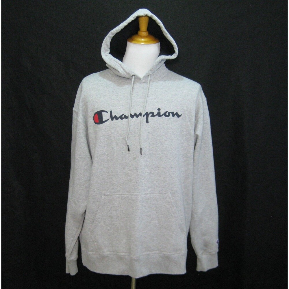 Champion Hoodie Men's Size XL Gray Long Sleeve Hooded Sweatshirt Spellout Logo